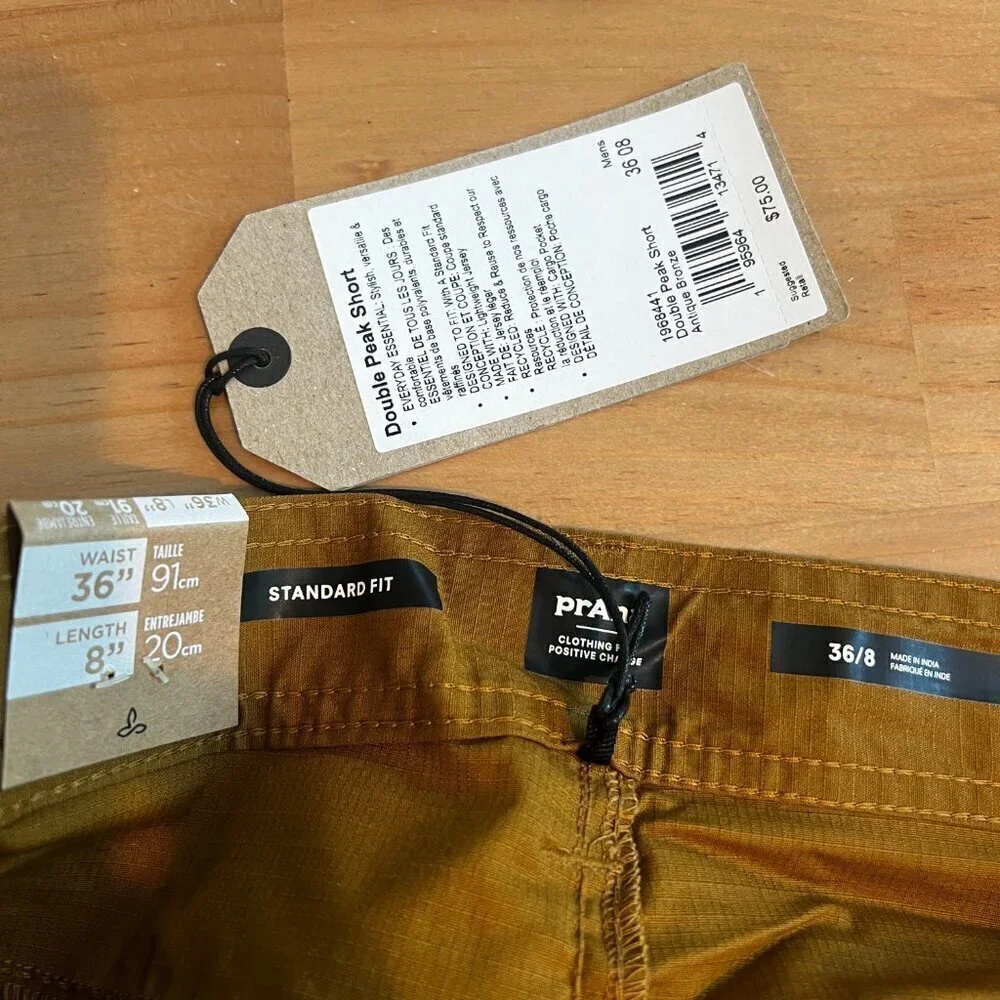 prAna Men's Double Peak Hiking Trail Short ANTIQUE BRONZE